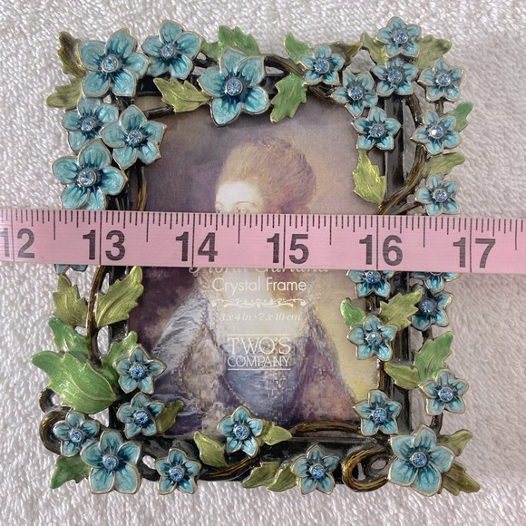 Vintage Two's Company Blue Green Floral Garland Metal Picture Frame - Picture 2 of 12